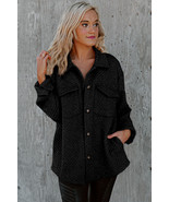 Black Retro Quilted Flap Pocket Button Shacket - $613.02 MXN