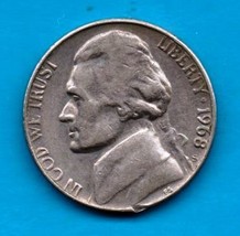 1968 S Jefferson Nickel - Circulated - Light Wear - About XF - £5.52 GBP