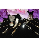 Vintage STICKPINS Lot of 7 Turtle Tulip Hearts Umbrella Arrow Stick Pins - $17.81