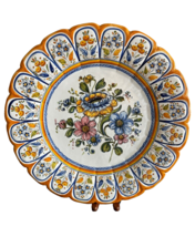 Vintage Hand Painted Floral Spanish Talavera  17 3/4&quot; Wall Plate, Spain - £93.18 GBP