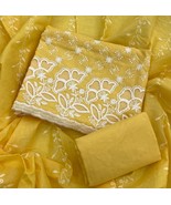 Yellow Color Suits, Chikankari Suit Set- Unstitched Cotton Suits for Wom... - €42,90 EUR
