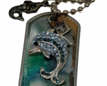 Kate Mesta Crystal DOLPHIN Mermaid Dog Tag Necklace  Art to Wear New - £19.74 GBP