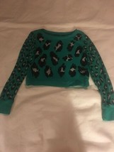 Size 10 Justice Sea Green Black Glittery Cheetah Leopard Print Cropped Sweater - $15.00
