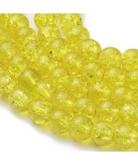 50 Crackle Glass Beads 8mm Yellow Veined Bulk Jewelry Supplies Mix Unique - $4.31