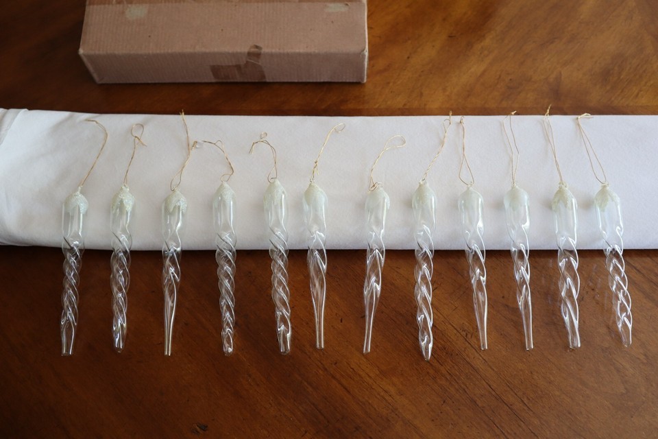 Lot 12x ~5&quot; Christmas Ornaments Twisted Spiral Clear Glass Icicle Froste... - $28.49