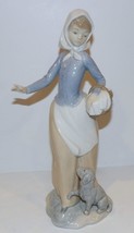 Lovely Nao By Lladro Porcelain Girl With Basket &amp; Puppy Dog 10 1/2&quot; Figurine - £67.10 GBP