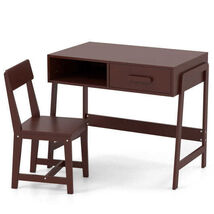 Kids Desk and Chair Set with Storage Drawer and Hutch-Brown - Color: Brown - $155.28