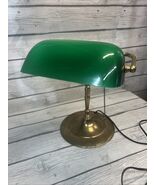 Bankers Table, Lamp, Green Glass, Vintage Solid Brass - $99.00