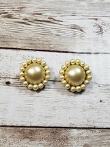 Vintage Clip On Earrings - Yellowy Cream Faux Pearl with Multi Tone Halo - £8.78 GBP