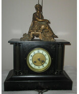 Antique 19th C Kroeber Iron Case French Mantel Clock Bronze lady Statue ... - €660,78 EUR