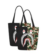 Set of TWO Shark Camo Canvas Tote Bag Two Sides Printing - £23.68 GBP