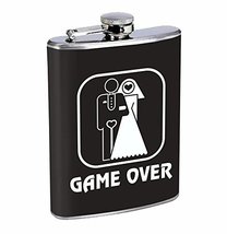 Game Over Hip Flask Stainless Steel 8 Oz Silver Drinking Whiskey Spirits R1 - £7.95 GBP