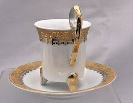 Tiger Yedi Porcelain Mini Coffee 6 set of Cup &amp; Saucer Demitasse China Gold - £35.71 GBP