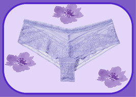 M L Soft Lavender Purple Stripe Floral Lace Victorias Secret CHEEKY Brief Panty - $13.50