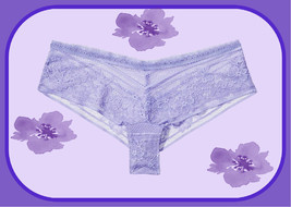 M L Soft Lavender Purple Stripe Floral Lace Victorias Secret CHEEKY Brief Panty - £10.14 GBP