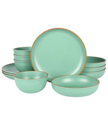 Gibson Home Rockabye 12 Piece Double Bowl Melamine Dinnerware Set in Green - $79.08