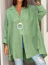 Summer Solid Color Women&#39;s Shirt, Loose Long-leeve Cotton and Linen Shirt - $46.99
