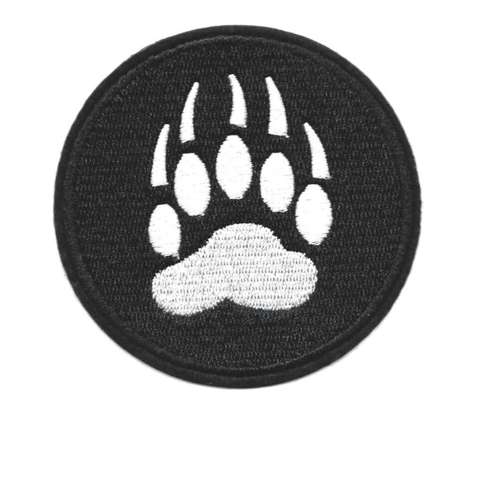 BEAR PAW IRON ON PATCH 3.2&quot; Embroidered Applique Black White Claw Print ... - $4.95