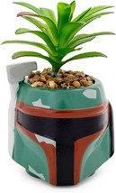 3-Inch Ceramic Planter With An Artificial Succulent And A Star Wars Boba Fett - £35.95 GBP