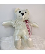 Adorable Bear Satin Beige W/Lace Ruffle Collar &amp; Rose Plush Animal 14&quot;X8&quot; - £14.67 GBP