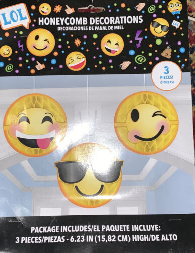 EMOJI LOL HONEYCOMB DECORATIONS (3) ~ Birthday Party Supplies Hanging Ye... - $15.72
