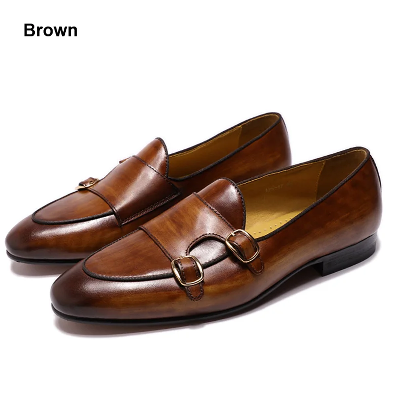Genuine Leather Mens Loafers Handmade Monk Strap Wedding Party Casual Dr... - $123.47