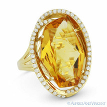 7.96ct Fancy Checkerboard Citrine Gem &amp; Diamond Cocktail Ring in 14k Yellow Gold - £1,313.48 GBP