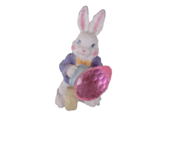 BUNNY FIGURINE holding pink egg 3.5" tall Easter (Estr bx) - $2.00