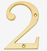 Gatehouse 4&quot; Zinc Alloy House Number, #2, Polished Brass, Includes 2 Screws - £4.65 GBP