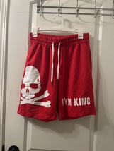 Baodinong Men&#39;s GYM KING Skull Print Sweat Shorts Size Large Red White - £42.22 GBP