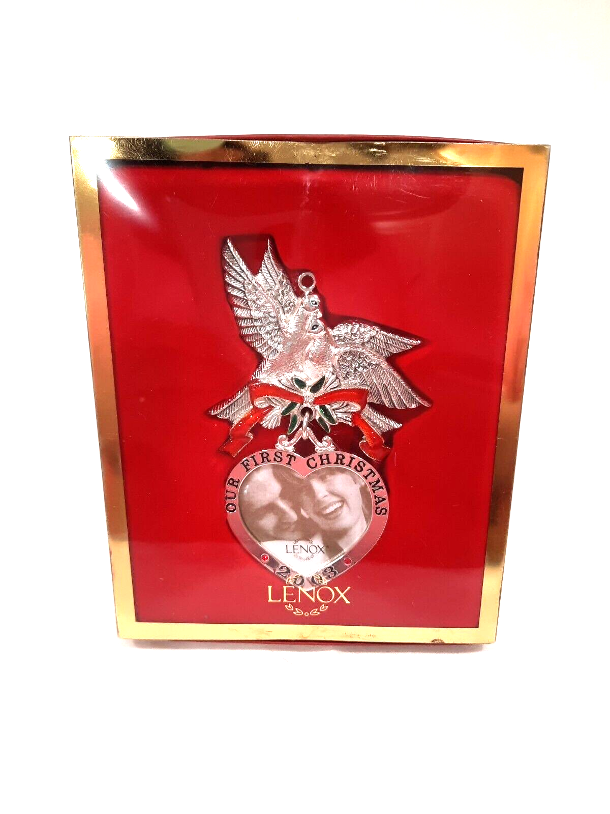 Lenox 2003 Our First Christmas Turtle Doves Hanging Photo Ornament 20th Anniv. - £9.50 GBP