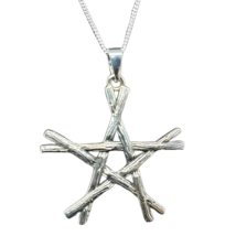 Pentacle Branches Pendant Wood Necklace 20&quot; 925 Sterling Silver Wiccan Witch - £39.23 GBP