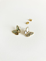 Gray Mother of Pearl and Cubic Zirconium Butterfly Earrings in Gold - $45.00