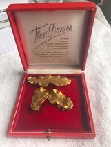 FLORA DANICA gold leaf brooch pin earrings clip in original case Danish Vintage - £38.00 GBP