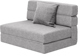 ANONER Folding Sleeper Chair Sofa Bed Lazy Couch with Pillow, Twin Size, Light - £195.16 GBP