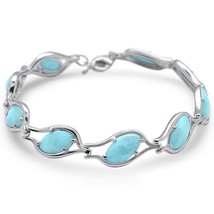 Sterling Silver Marquise Shaped Natural Larimar Bracelet - £152.80 GBP