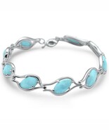 Sterling Silver Marquise Shaped Natural Larimar Bracelet - $258.72 CAD