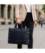 Handmade Navy Leather Laptop Bag: 15.6&quot; Briefcase with Adjustable Strap - $5,099.54 MXN