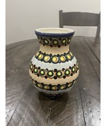 Polish Potter Handmade Boleslawiec Vase Circles Sponge 7” Peacock - $54.14 CAD