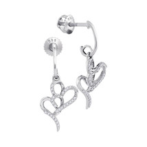 10k White Gold Womens Round Diamond Double Heart Dangle Earrings 1/6 Cttw - £191.25 GBP