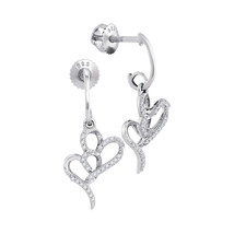 10k White Gold Womens Round Diamond Double Heart Dangle Earrings 1/6 Cttw - $240.00