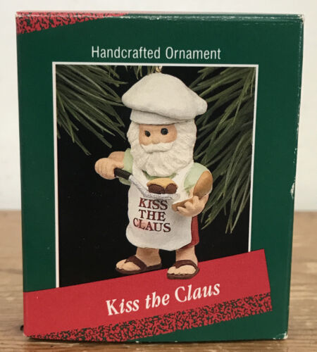 Vintage 1988 Hallmark Kiss The Claus  BBQ Santa Chef Christmas Tree Ornament - $16.99