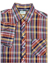 Vintage checkered Plaid Colorful short sleeve shirt Mens Large Cotton Po... - $24.74