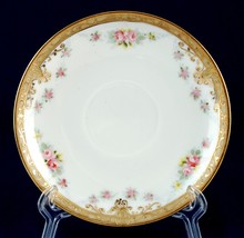 Nippon 5.5-in Saucer Hand Painted Pink Roses Raised Gold Scrolling &amp; Beaded - £3.93 GBP