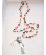 Kuan Yin Compassionate Rising Necklace Patina Copper Rudraksha Rhodonite... - $33.33