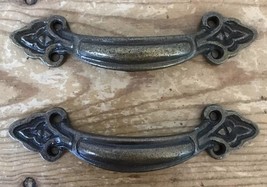 Set Pair 2 Vintage 70s Antique Brass Colonial Drawer Pulls Handles 3” Ce... - $33.71 CAD