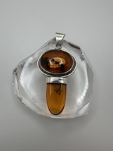 Vintage Southwestern Sterling Silver Amber Large Necklace Pendant 7.6cm - $74.25