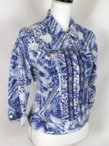 Mirror Image Jacket Size Medium Royal Blue &amp; White Aztec Button Front Sequin - £14.84 GBP