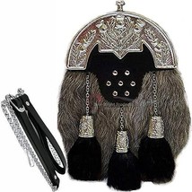 Full dress Sporran With grey Goat Fur With Chrome Cantel (Free Belt Included) - €110,87 EUR