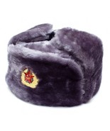AUTHENTIC GRAY RUSSIAN MILITARY USHANKA WITH SOVIET RED ARMY EMBLEM - $35.44